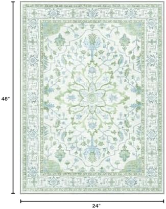RELEANY Washable Area Rug, Small 2'x4', Green/White/Blue - Image 2