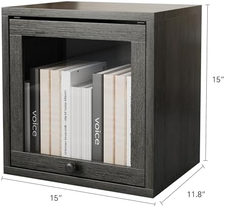 FUSUNBAO Magic DIY Cube Storage Organizer Stackable Cubes for Home Books Clothes Toy-Modular Cubby Storage System-Office Cubical-Bookcase Closet(French Oak, Glass Door Cube) - Image 3