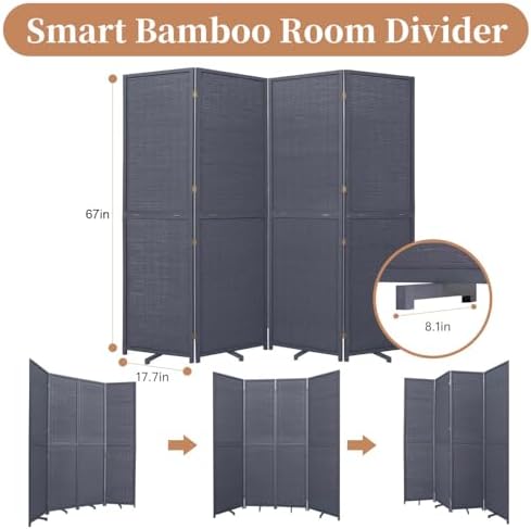 Room Divider Folding Privacy Screens,Hand-Made Natural Bamboo Room Dividers - Image 5