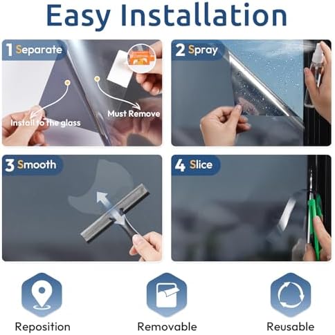 rabbitgoo Window Tint for Home with Tools, Black Silver, 17.5" x 157.4" - Image 6
