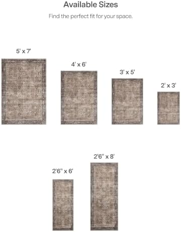 ReaLife Rugs Machine Washable Area Rug - Living Room Bedroom Bathroom Kitchen Entryway Office - Padded Low Pile Stain Resistant Premium - Boho Farmhouse Vintage - Dua - Brown Gray Beige 2'6" x 6' - Image 2