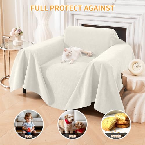 Deep Dream Cat-Scratch Resistant Armchair Couch Cover, Waterproof Sofa Cover for Dogs, Pet Friendly Couch Protectors Anti Slip Thickened Slipcovers for Dogs Pets, 71" x 91", White - Image 5