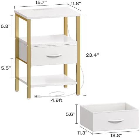 SUPERJARE Nightstand with Charging Station, USB-C Port, Bedside Table - Image 3