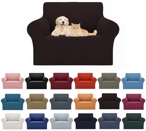Cupuamon 2026 New Stretch Chair Sofa Slipcovers Couch Cover for 1 Seater Furniture Protector Sofa Covers with Elastic Bottom Jacquard Fabric Small Checks for Pets, Kids - Chocolate by Cupuamon