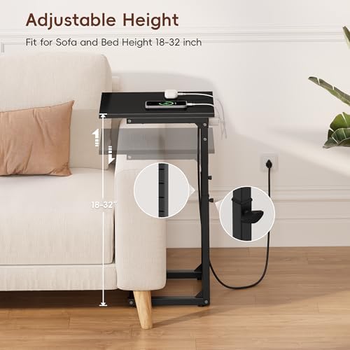 Vagusicc C Shaped End Table with Charging Station, 33"Tall C-Table End Table Adjustable Height Side Table for Couch, Couch Table That Slide Under Sofa Table TV Tray Table for Living Room,Bedroom,Black - Image 4
