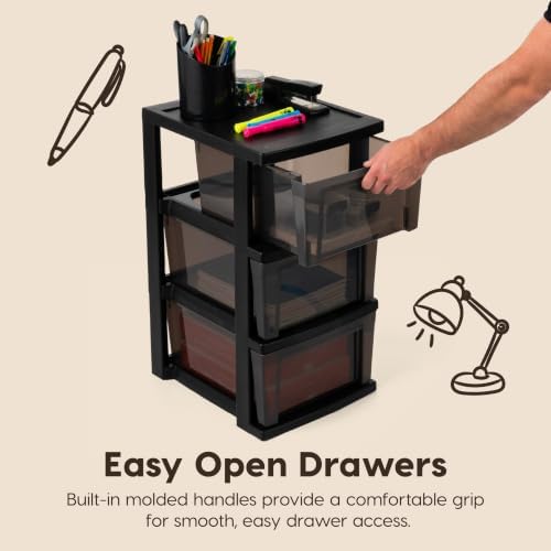 IRIS USA Plastic Drawer Storage Organizer, 3-Drawers, 2-Pack, for Classroom Art Craft Supplies, Bathroom Bedroom, Laundry Room, Black/Gray - Image 4