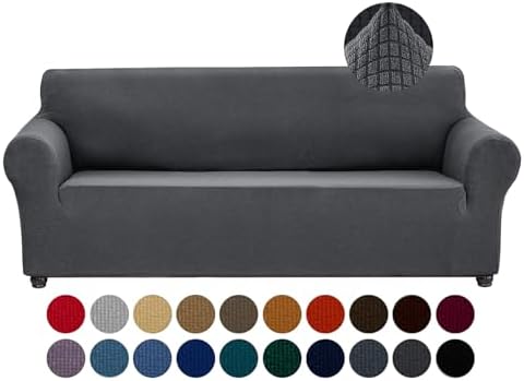 Joccun Stretch Couch Cover Slipcovers, 1-Piece Sofa Covers for 3 Cushion Couch Spandex Jacquard Washable Furniture Protector Cover for Living Room,Kids,Pets(Large 78''-94'',Charcoal) by Joccun