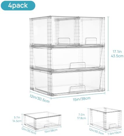 Vtopmart Clear Stackable Storage Drawers, 4 Pack Wide Organizer Set - Image 3