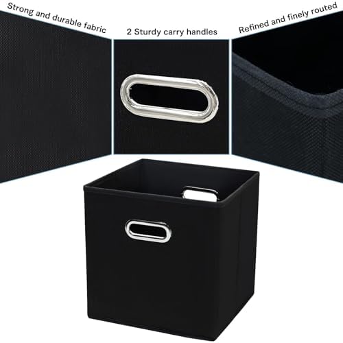 Fabric Cubby Storage Bins,13x13x13 Inches ,Cube Organizer Bin Foldable Storage Boxes with Dual Handles Fabric Organizer Box and collapsible Storage basket,Set of 8,Black - Image 7