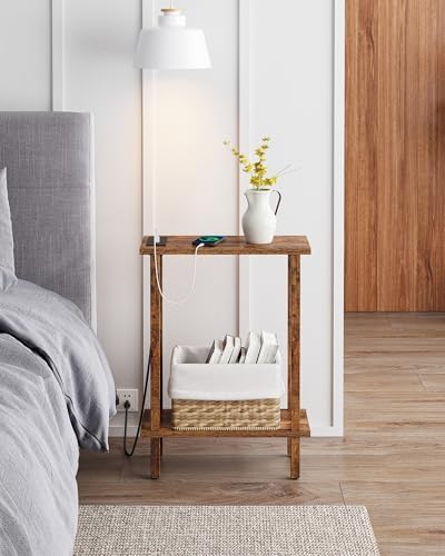 TUTOTAK Narrow Side Table, 2-Tier Small End Table with Charging Station - Image 5