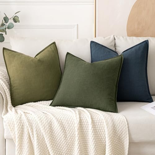 MIULEE Decorative Linen Euro Sham Pillow Covers 24x24 Dark Olive Green - Image 4