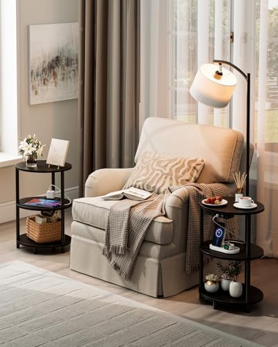 Round Side Table with Lamp and USB Ports, 3-Tier Small End Table for Living Room & Bedroom, Rustic Wood Metal Nightstand for Small Spaces, Easy to Assemble, Charcoal Wenge - Image 6