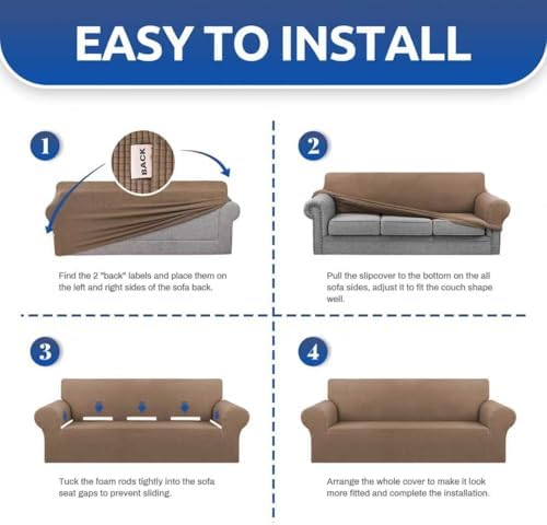 KEKUOU Stretch Couch Covers for Sofa, 3 Cushion Couch Slipcover,Camel - Image 6