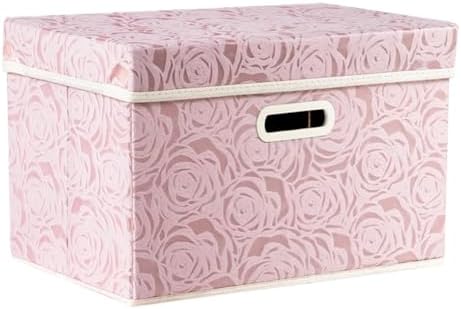 PRANDOM Collapsible Storage Boxes with Lids Fabric Decorative Storage Bins Cubes Organizer Containers Baskets with Cover Handles Divider for Bedroom Closet Living Room 14.9x9.8x9.8 Inch 1 Pack by Prandom