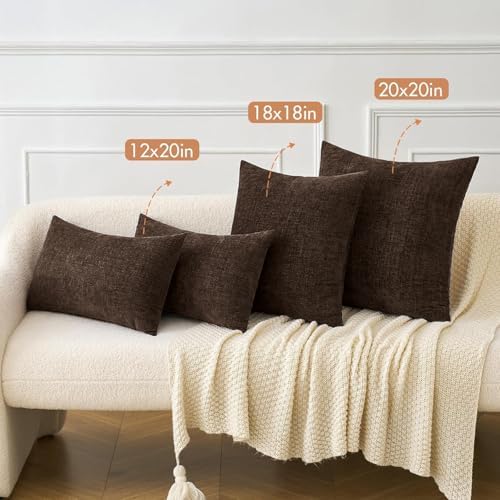 MIULEE Chenille Fall Throw Pillow Covers Chocolate Brown 16x16 Pack of 2 - Image 5