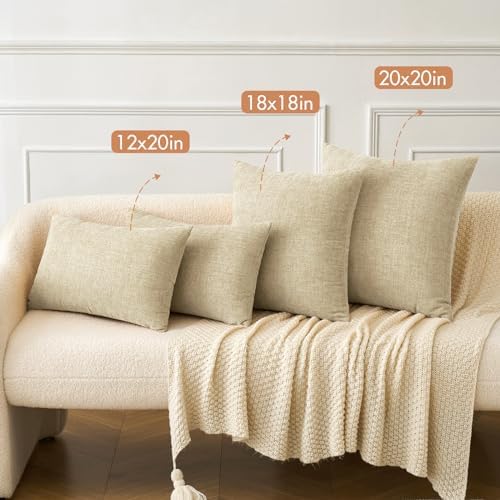 MIULEE Soft Chenille Lumbar Throw Pillow Covers Beige 12x20 Inch Pack of 2 - Image 4