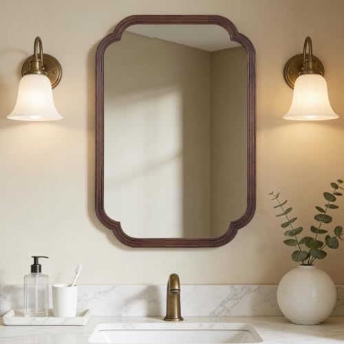 WallBeyond 22" x 30" Wood Mirror Rounded Corner Arch Wall Mirror with Wood Frame for Entryway, Living Room or Bedroom Home Decor [22" x 30" Walnut Color] by WallBeyond
