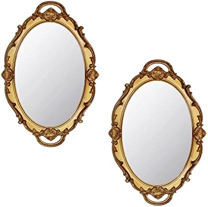 Eaoundm 14.5 x 10 inchs Oval Hanging Mirror (Gold 2 Pcs) by Eaoundm