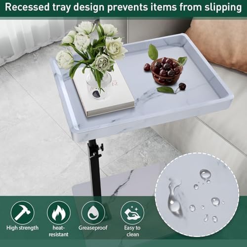 C Table End Table Adjustable Height, 360°Swivel TV Tray Table for Small Spaces, Couch Tables That slide under, C Shaped Side Tables living room and bedroom for Sofa, Bed,Chair, Snack (2, White) - Image 5