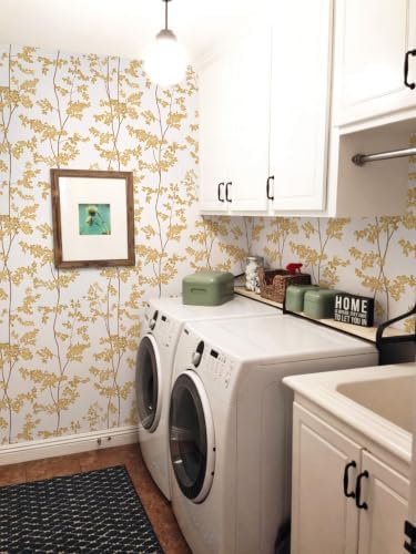 Ismoon Yellow Forest Peel Stick Wallpaper for Modern Bedroom 17.3x78.7in | Renter Friendly Viny Wallpaper Tree Leaf Contact Paper Removable Self Adhesive Waterproof Textured - Image 5
