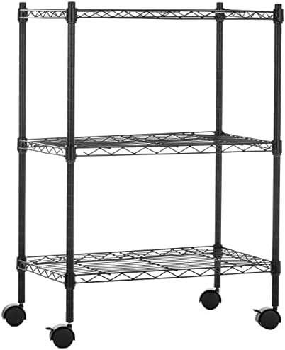 Amazon Basics 3-Shelf Adjustable Heavy Duty Storage Shelving Unit on 2" Wheels, Metal Wire Rack for Garage, Utility Shelving with Leveling Feet, 23.2"L x 13.4"W x 32.75"H, Black by AmazonBasics