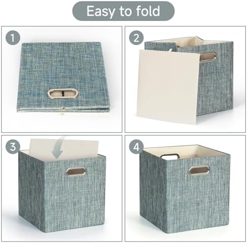 Posprica Storage Basket Bins,13×13×13 Foldable Storage Boxes Fabric Drawer Cubes for Closet Shelf Cabinet Bookcase - Set of 4,Teal - Image 5