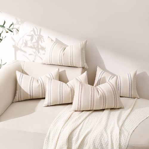Hckot Stripe Throw Pillow Covers 12x20 Set of 2 Light Green Pillow Covers - Image 7