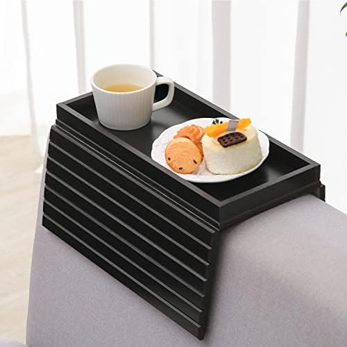 GEHE Bamboo Sofa Arm Tray, Foldable Couch Arm Tray Side Table, Anti-Falling Armrest Tables Cup Holder for Snacks, Drinks, Beers, Phone, Control, Flexible and Portable, Anti-Slip Bottom by GEHE