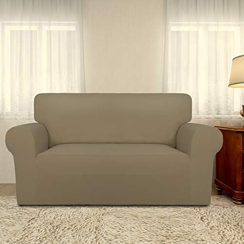 PureFit Stretch Loveseat Covers Fleece Couch Covers for Sofa Tan - Image 2