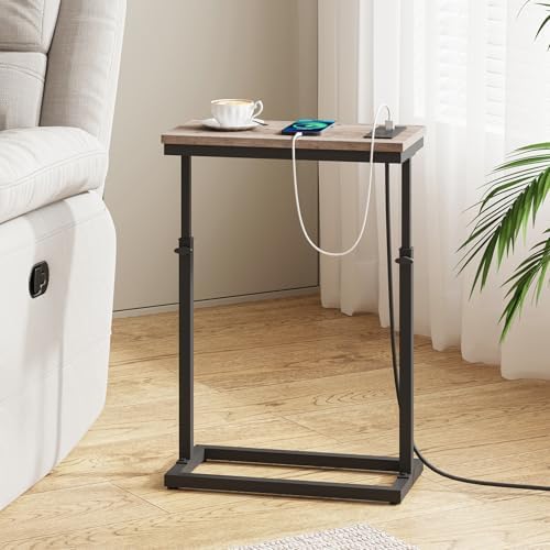 TUTOTAK End Table with Charging Station, Side Table, Tall Couch Table - Image 3