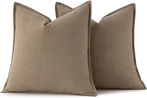 MIULEE Decorative Linen Euro Sham Pillow Covers 28x28 Inch Khaki - Image 6