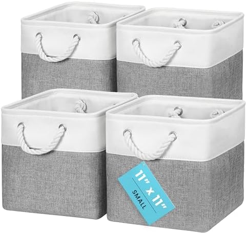 OrganiHaus 11x11 Cube Storage Bins, 4-Pack Fabric Cubes, Rope Handles by OrganiHaus