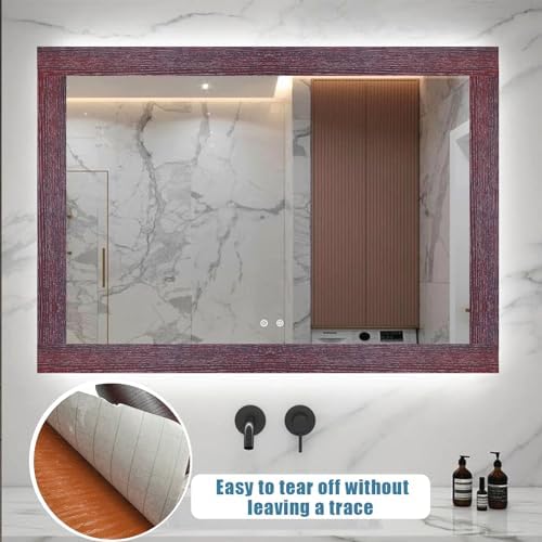 YESUS Dark Grey Wood Grain 3D 10M Wallpaper Frame Removable PVC Waterproof Peel and Stick Wallpaper,Bathroom Frame Sticker Wall Decor 3.93" x 32.8" (Red, 4inc) - Image 5