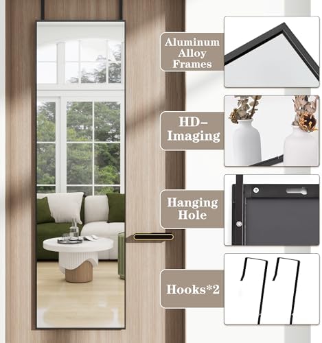 48"x 14" Over the Door Mirror Full Length, Full Body Mirror, Black - Image 6