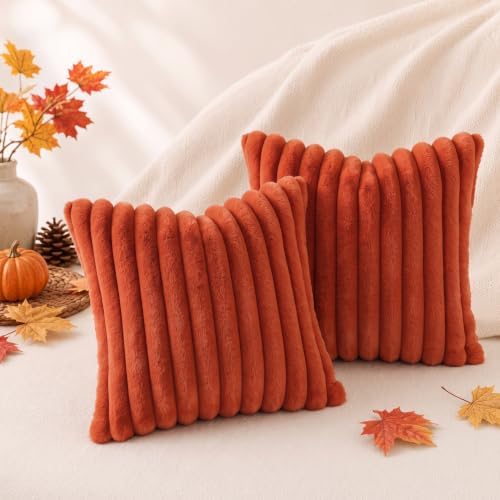 Pallene Faux Fur Fall Decorative Throw Pillow Covers 18x18 Set of 2, Rust - Image 6