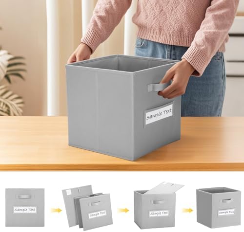 Fabric storage cubes (8 Pack) 11 Inch Cube Storage Bin, cube organizer bins with 8 Labels Window Cards & a Pen, Foldable cube organizer bins and Storage Box, Light Grey - Image 4