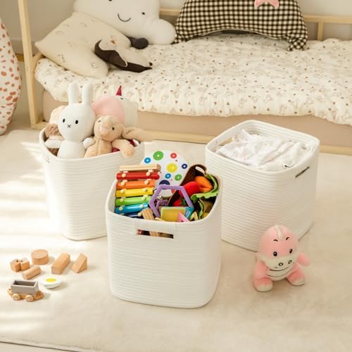 OIAHOMY Storage Cubes 11 Inch Storage Bins 3-Pack Square Baskets White - Image 2