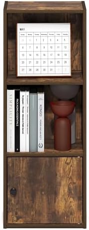 Furinno LUDER Book Shelf, 3-Tier Bookshelf with Open Shelf, Standing Bookcase with 1 Door Cabinet, 9.3 x 12 x 31.5, for Organization and Storage, for Living Room, Bedroom, Home Office, Amber Pine - Image 6