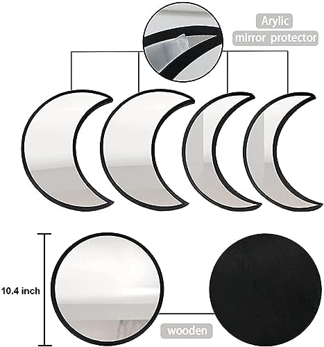 5-Piece Black Acrylic Moon Phase Wall Mirror Set - Shatterproof Safety Design, Easy Stick-On Installation, Boho Celestial Decor for Bedroom Living Room - Image 4
