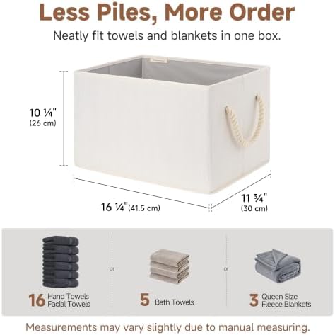 StorageWorks Fabric Storage Bins with Rope Handles, Beige, Extra Large - Image 3