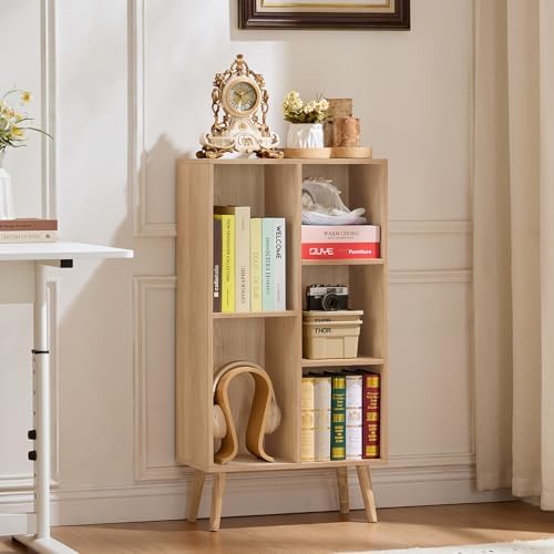 LEYAOYAO 5 Cube Bookshelf,Mid-Century Modern Bookcase with Legs,Light Wood by LEYAOYAO-Findtheshiningpointofyourideallife%EF%BC%81