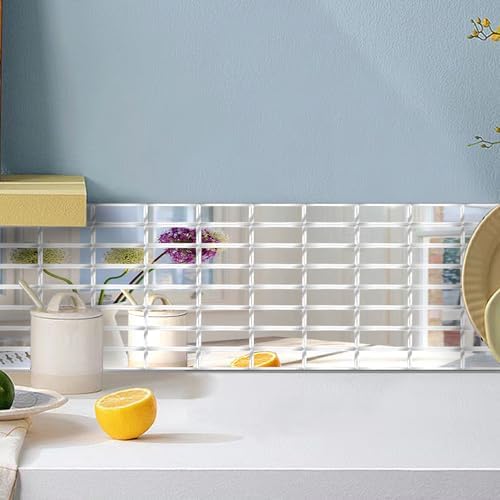 64 Pcs Peel and Stick Beveled Mirror Glass Tile.2.5x1 Inch Mirror Backsplash Tiles. Cute Mirror Strip Tile for Kitchen, Bathroom Wall. 64 Pcs - Image 6