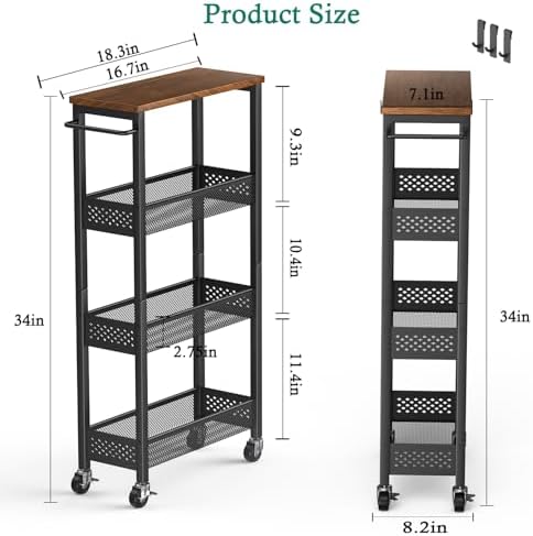 XYZLVSI Utility Slim Storage Cart, 4 Tier Kitchen Narrow Shelf on Wheels - Image 6
