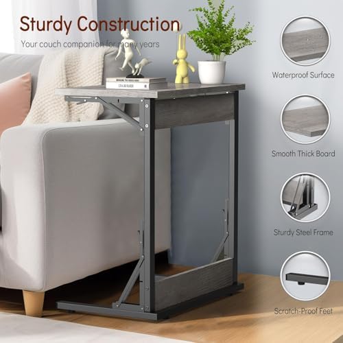 Tatub 24" TV Tray Table Set of 4, Folding C Shaped End Table, Small Sofa Side Laptop Desk for Living Room, Bedroom, Ivory White - Image 7