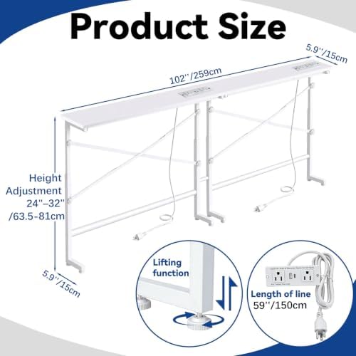 102.4 Inch Behind Couch Table with 2 Outlets, Narrow Console Table - Image 2