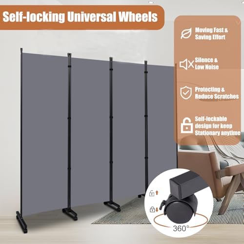 Room Divider Large 4 Panel Privacy Screen,Portable Room Partition on Wheels - Image 2