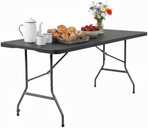 FDW | 6FT Folding Table | Black | Portable Plastic Table by FDW