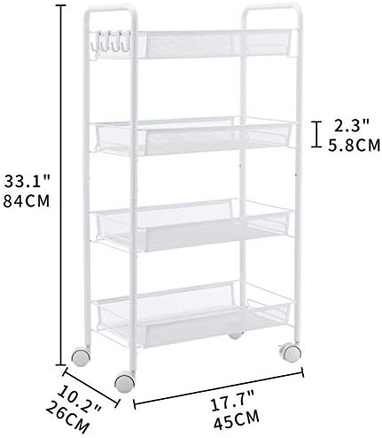 JANE EYRE Rolling Utility Storage Rack Cart on Wheels, Trolley Carft cart, Multi-Purpose Organizer Shelf (White, 4 Tier)… - Image 6