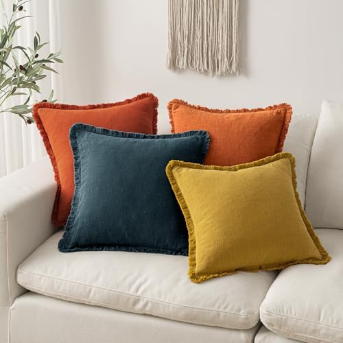 MIULEE Linen Fringe Decorative Fall Throw Pillow Covers Burnt Orange 16x16 - Image 5
