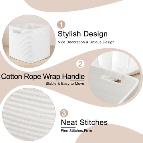 OIAHOMY Storage Cubes 11 Inch Storage Bins 3-Pack Square Baskets White - Image 4